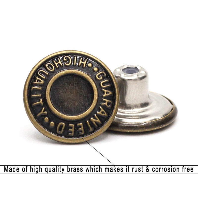 Enosea 17mm Brass Jean Button Replacement, Enosea No Sew Tack Buttons 12 Set - Image 2